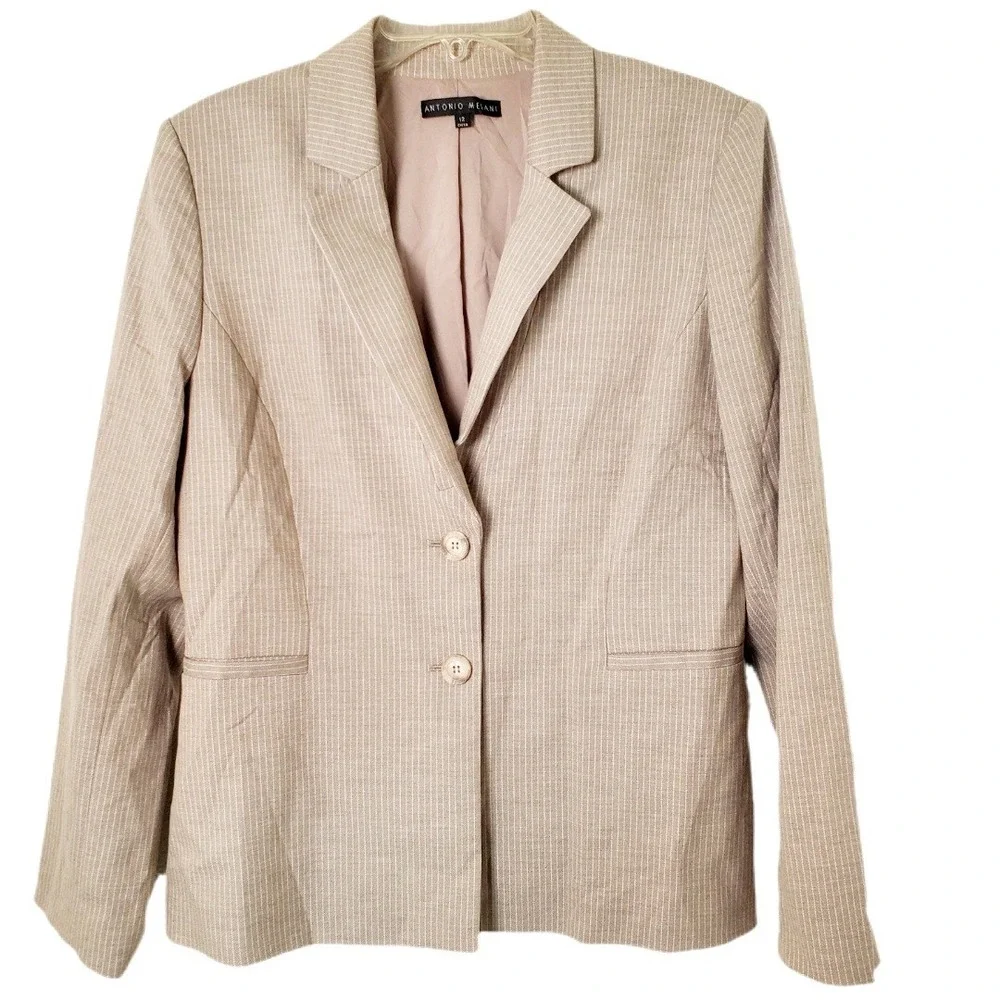 Antonio Melani Tan Pinstripe Blazer Women's‎ Career Suit Jacket